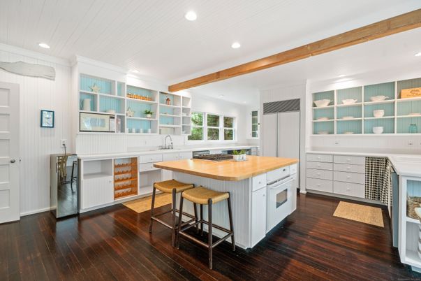 Interior, Kitchen, Recessed Lighting, Wooden Beams, Wood Texture Flooring