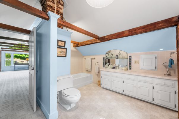 Bathroom, Interior, Recessed Lighting, Wooden Beams