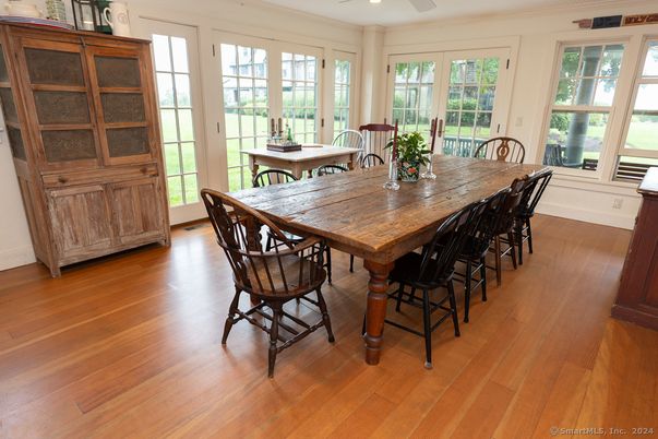 Dining room, Interior, Recessed Lighting, Wood Texture Flooring