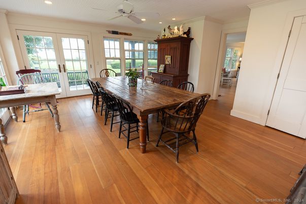Dining room, Interior, Recessed Lighting, Wood Texture Flooring