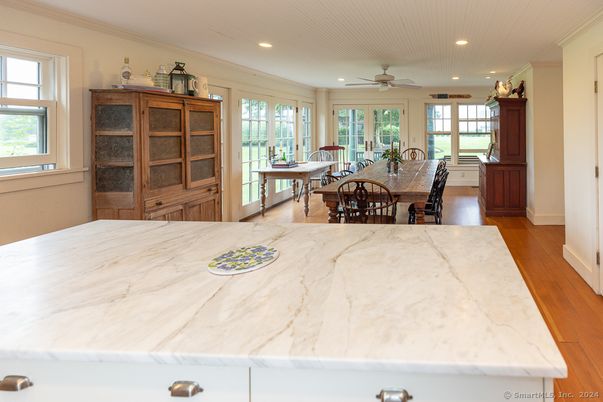 Dining room, Interior, Recessed Lighting, Wood Texture Flooring
