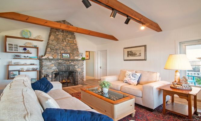 Fireplace, Interior, Living room, Stone Walls, Wooden Beams, Wood Texture Flooring