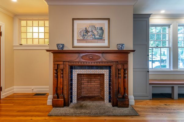 Fireplace, Interior, Recessed Lighting, Wood Texture Flooring
