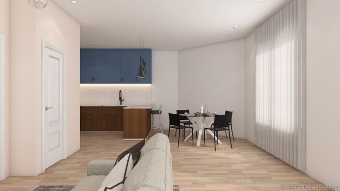 Dining room, Interior, Kitchen, Recessed Lighting, Wood Texture Flooring