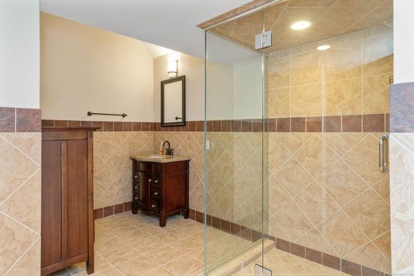 Bathroom, Glass Shower, Interior, Recessed Lighting