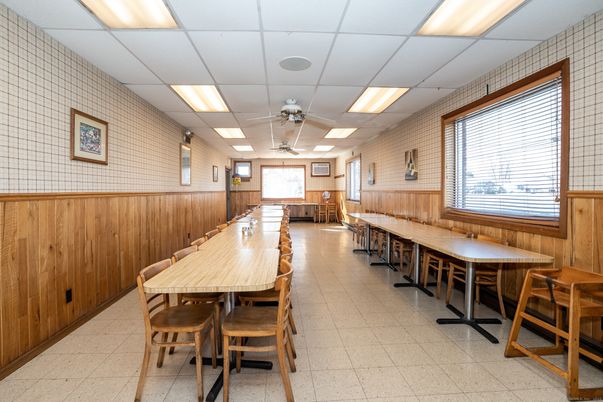 Dining room, Interior, Recessed Lighting, Wooden Walls
