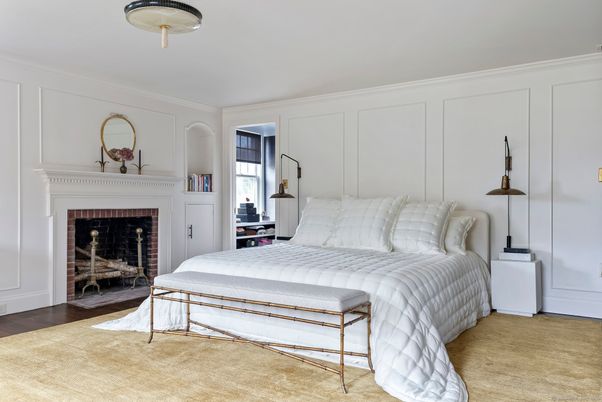 Bedroom, Fireplace, Interior, Wood Texture Flooring