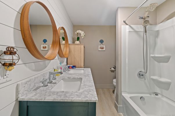 Bathroom, Dual Sink Vanities, Interior, Wood Texture Flooring
