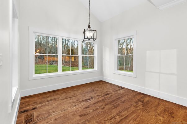 Empty room, Interior, Pendant Lights, Wood Texture Flooring
