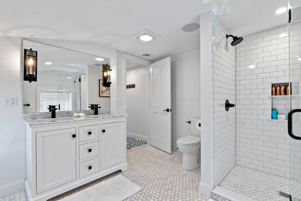 Bathroom, Dual Sink Vanities, Glass Shower, Interior, Recessed Lighting