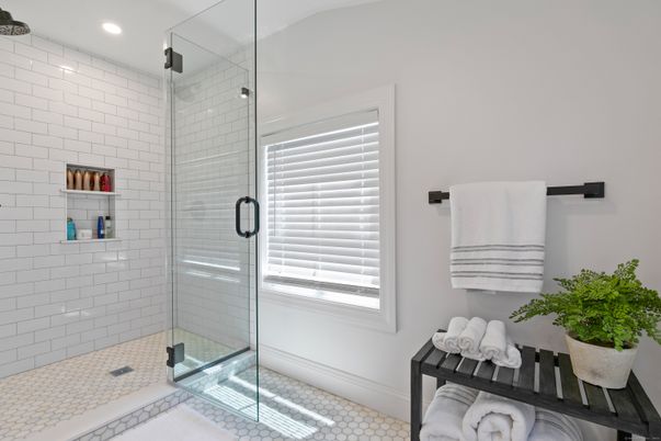Bathroom, Glass Shower, Interior, Recessed Lighting