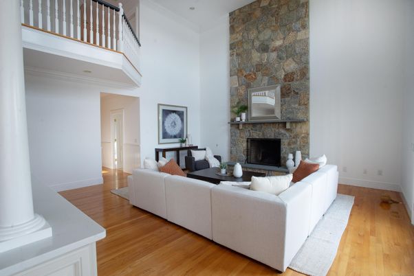Fireplace, Interior, Living room, Stone Walls, Wood Texture Flooring