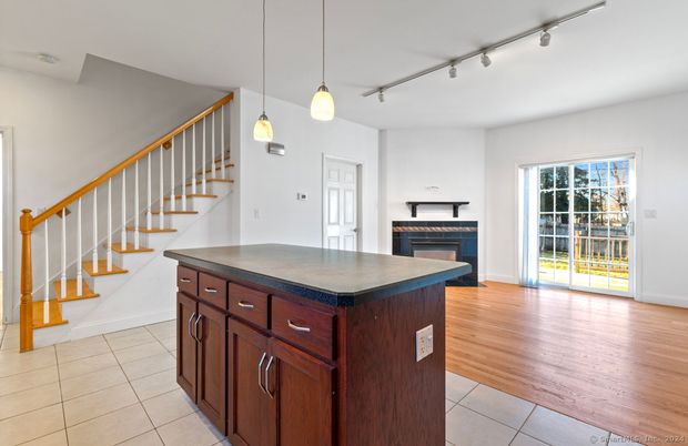 Fireplace, Interior, Pendant Lights, Wood Texture Flooring