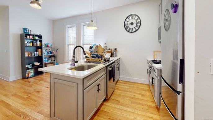 Interior, Kitchen, Pendant Lights, Wood Texture Flooring