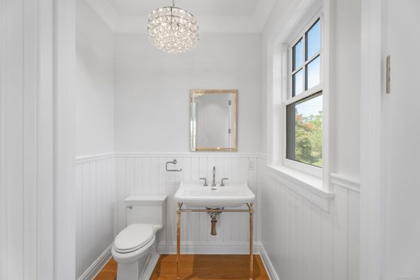 Bathroom, Interior, Pendant Lights, Wood Texture Flooring