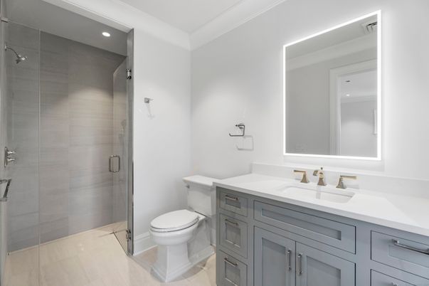 Bathroom, Glass Shower, Interior, Recessed Lighting