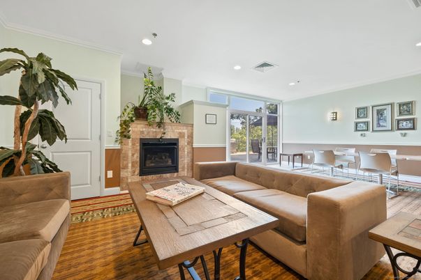 Dining room, Fireplace, Interior, Living room, Recessed Lighting, Wood Texture Flooring