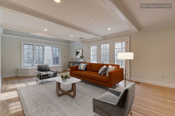 Interior, Living room, Recessed Lighting, Wood Texture Flooring