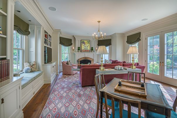 Chandelier, Fireplace, Interior, Living room, Pendant Lights, Wood Texture Flooring