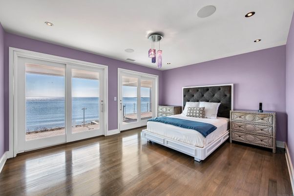 Bedroom, Interior, Recessed Lighting, Water, Wood Texture Flooring