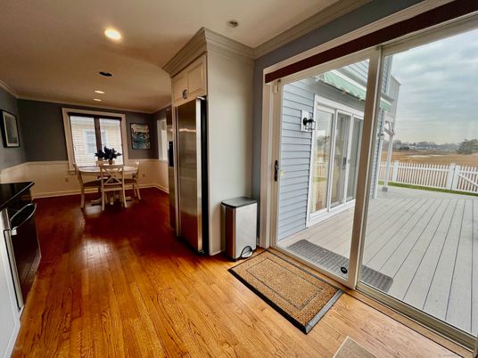 Dining room, Interior, Recessed Lighting, Stainless Steel Appliances, Wood Texture Flooring