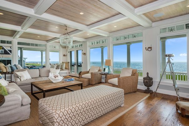 Chandelier, Interior, Living room, Recessed Lighting, Water, Wooden Ceilings, Wood Texture Flooring