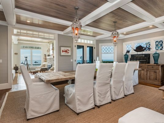 Chandelier, Dining room, Interior, Living room, Pendant Lights, Recessed Lighting, Wooden Ceilings