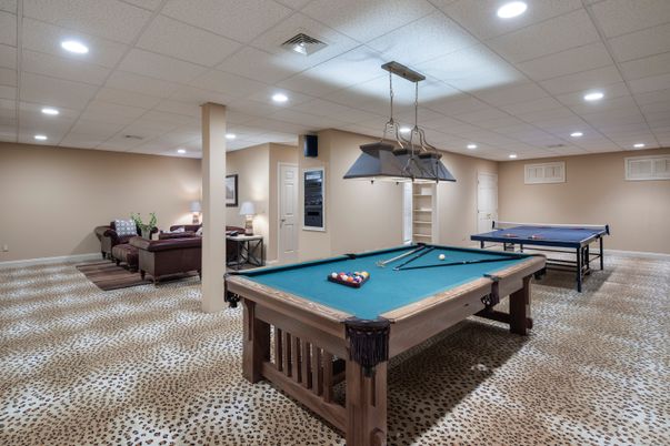 Billiard Table, Game Room, Interior, Pendant Lights, Recessed Lighting