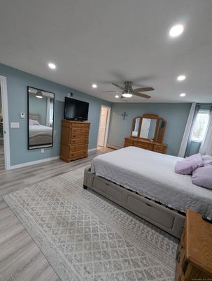 Bedroom, Interior, Recessed Lighting, Wood Texture Flooring