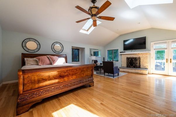 Bedroom, Fireplace, Interior, Wood Texture Flooring
