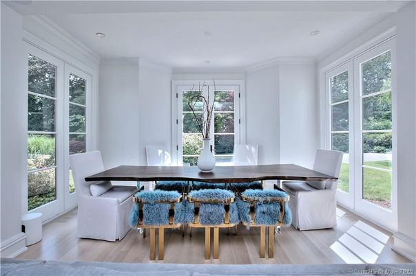 Dining room, Interior, Recessed Lighting, Wood Texture Flooring