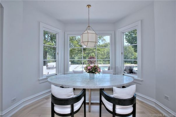 Dining room, Interior, Pendant Lights, Wood Texture Flooring