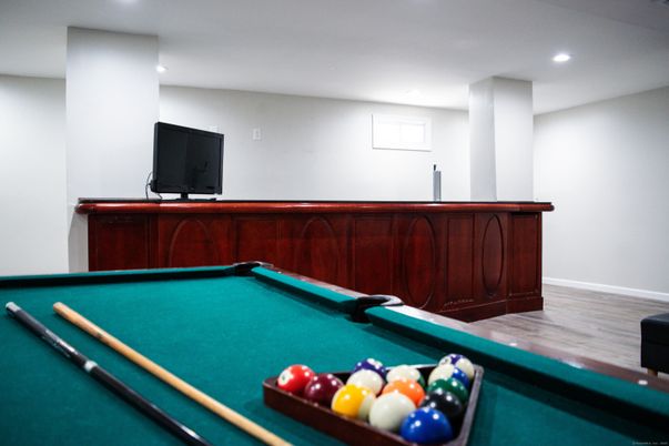 Billiard Table, Game Room, Interior, Recessed Lighting, Wood Texture Flooring