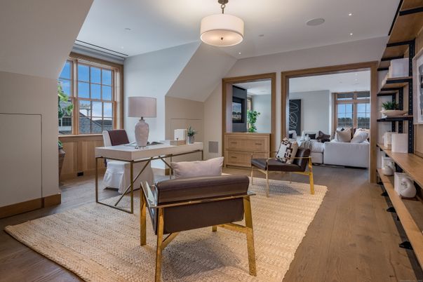 Home Office, Interior, Living room, Recessed Lighting, Wood Texture Flooring