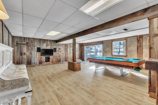 Billiard Table, Game Room, Interior, Wood Texture Flooring, Wooden Walls