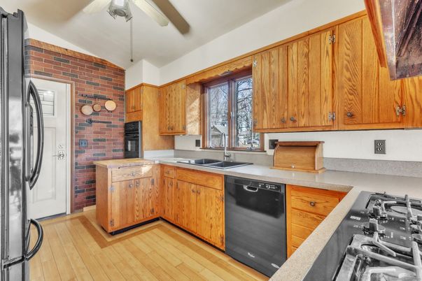 Interior, Kitchen, Stone Walls, Wood Texture Flooring