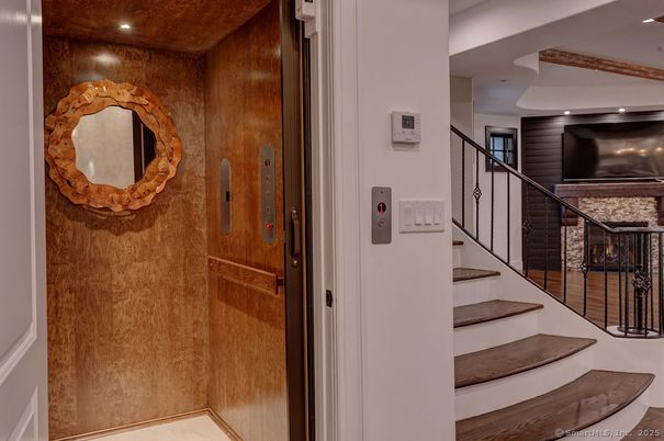 Elevator, Interior, Recessed Lighting, Wooden Walls