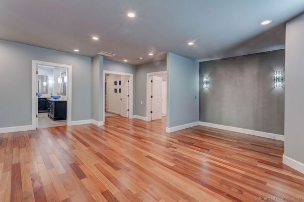 Bathroom, Empty room, Interior, Recessed Lighting, Wood Texture Flooring