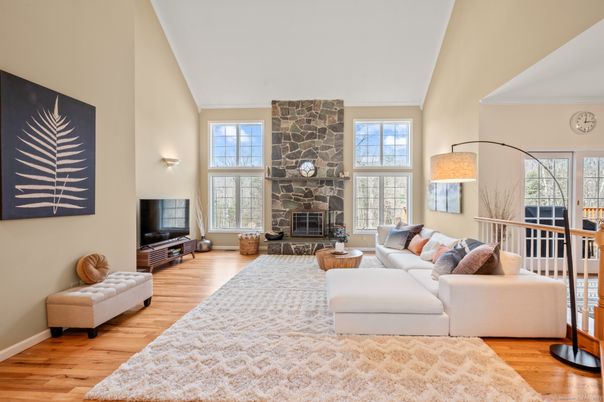 Fireplace, Interior, Living room, Stone Walls, Wood Texture Flooring