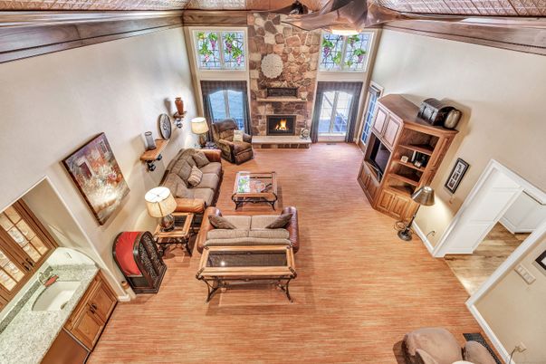 Fireplace, Interior, Living room, Stone Walls, Wooden Beams, Wood Texture Flooring