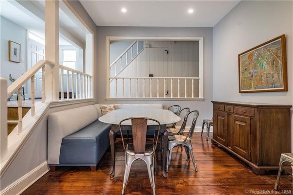 Dining room, Interior, Recessed Lighting, Wood Texture Flooring