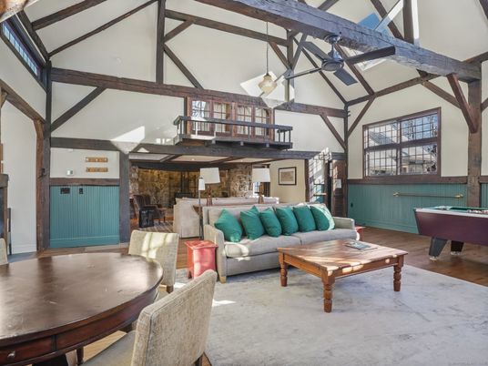 Billiard Table, Dining room, Interior, Living room, Pendant Lights, Wooden Beams, Wood Texture Flooring
