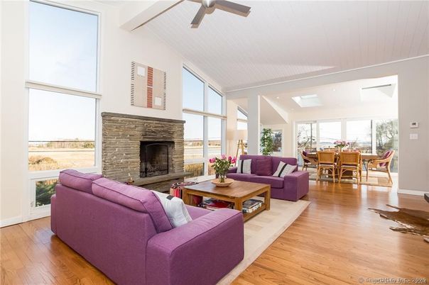 Dining room, Fireplace, Interior, Living room, Wood Texture Flooring
