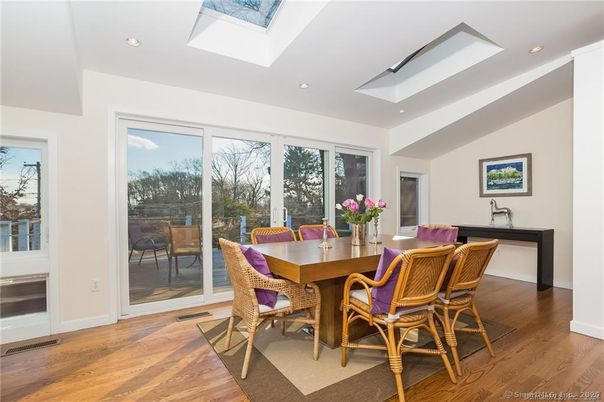Dining room, Interior, Recessed Lighting, Wood Texture Flooring