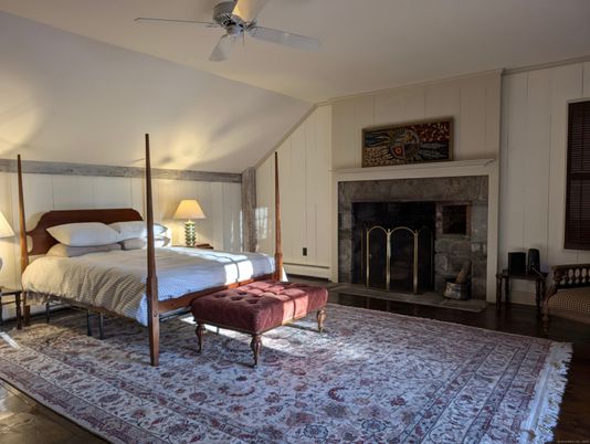 Bedroom, Fireplace, Interior, Wood Texture Flooring