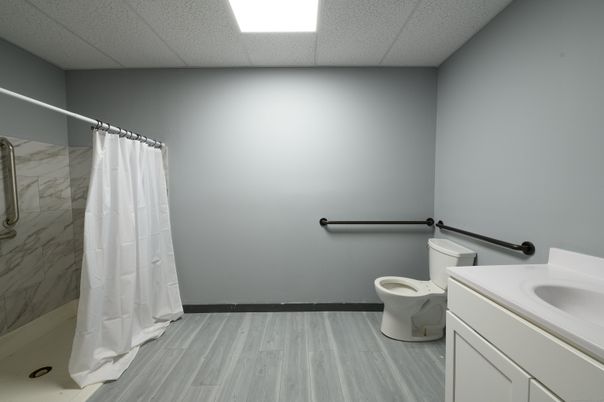 Bathroom, Interior, Recessed Lighting, Wood Texture Flooring