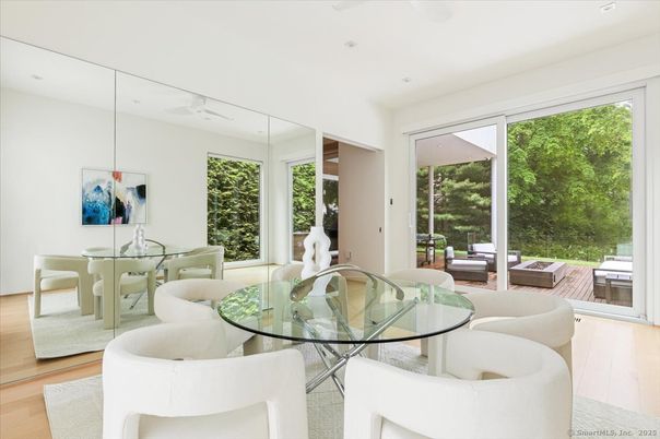 Dining room, Interior, Recessed Lighting, Wood Texture Flooring