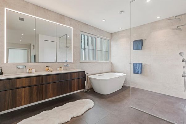 Bathroom, Dual Sink Vanities, Free Standing Baths, Glass Shower, Interior, Recessed Lighting