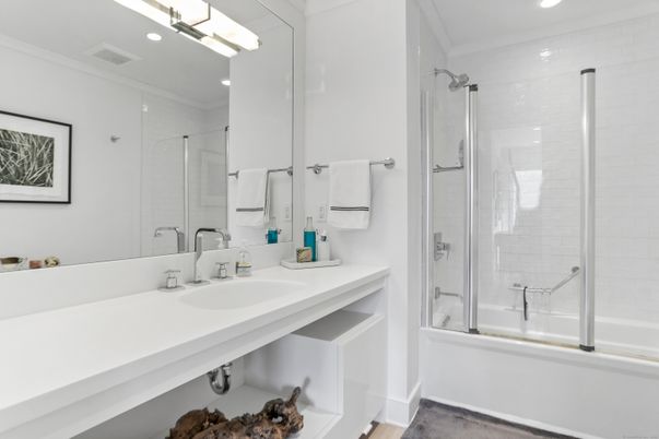 Bathroom, Glass Shower, Interior, Recessed Lighting