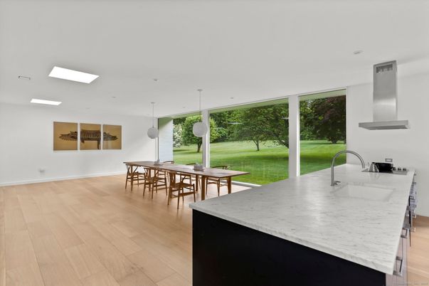 Dining room, Interior, Kitchen, Pendant Lights, Recessed Lighting, Wood Texture Flooring